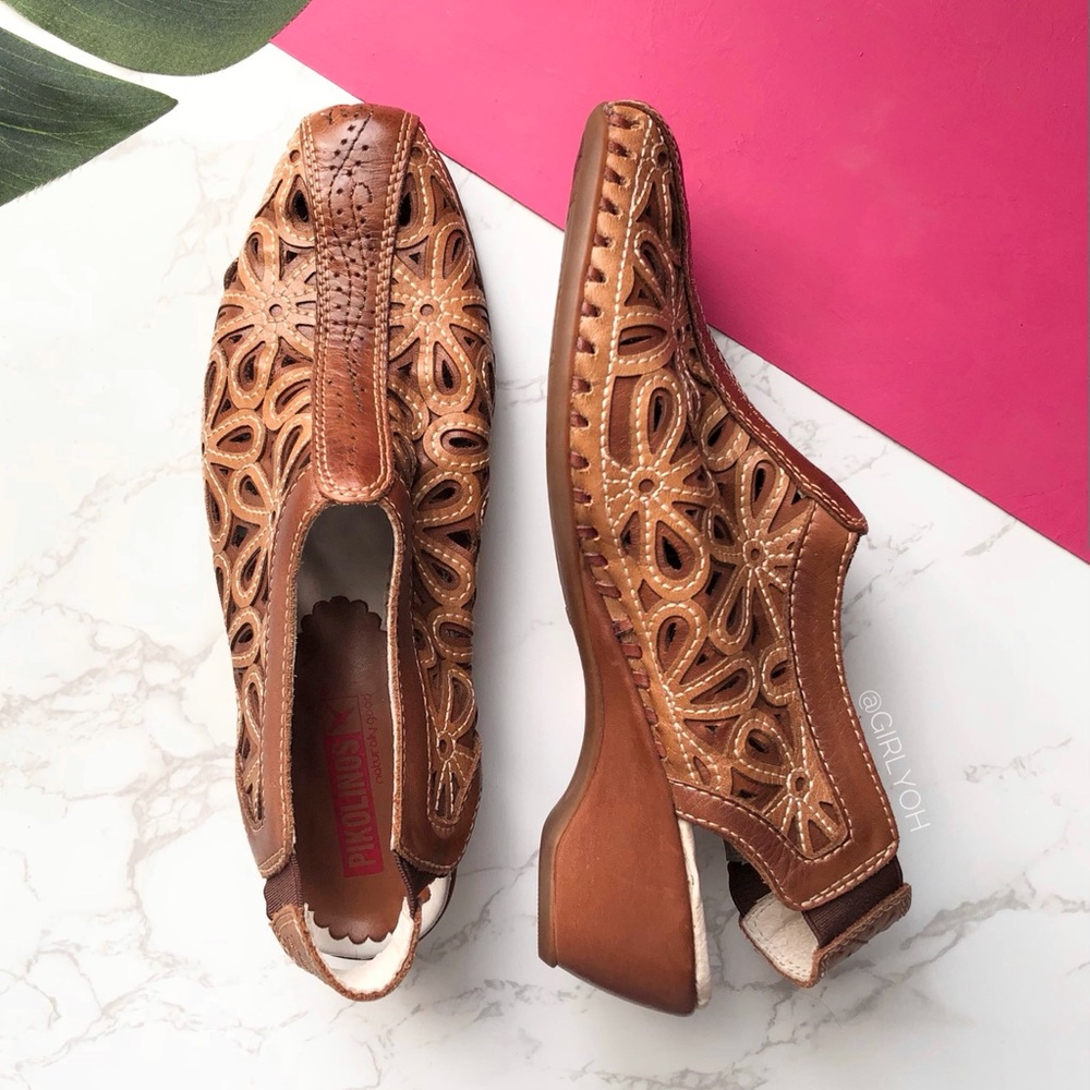 PIKOLINOS Laser Cut Leather Slingback Mules 37